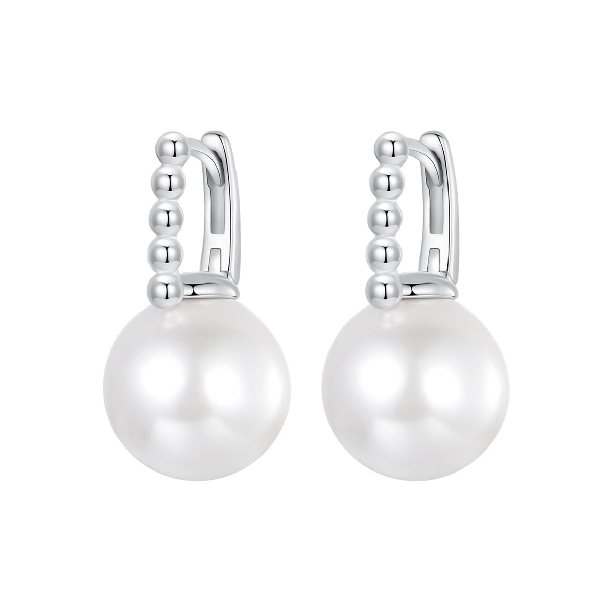 925 Sterling Silver Earrings with White Gold Plating and Shell Pearl for Women