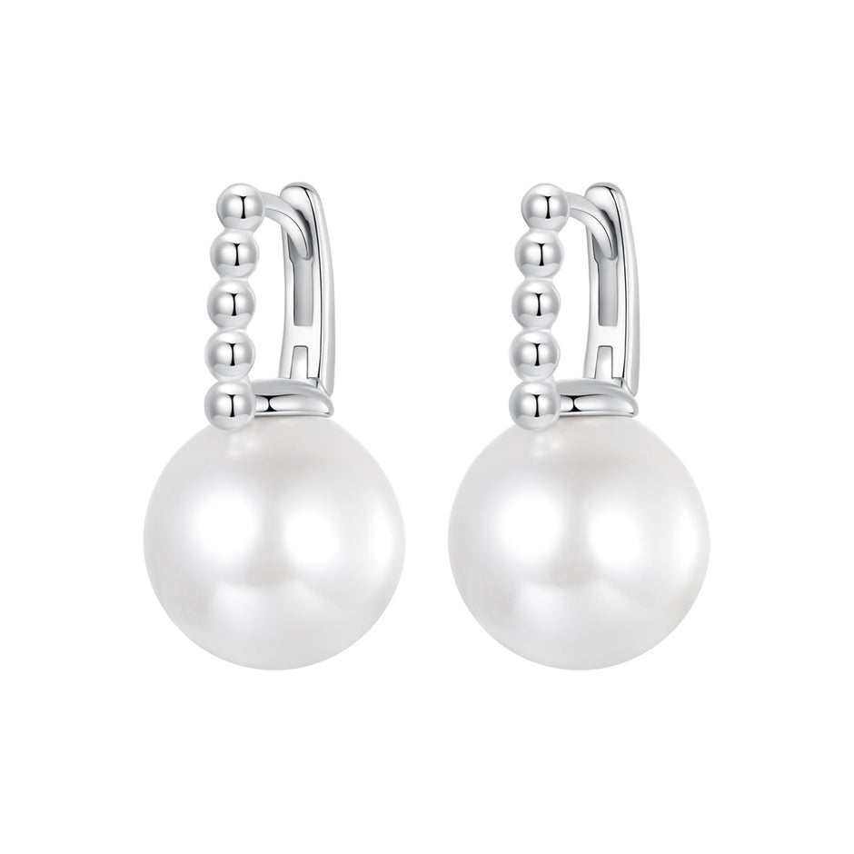 925 Sterling Silver Earrings with White Gold Plating and Shell Pearl for Women