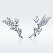 925 Sterling Silver Stud Earrings with CZ, 1.2 x 1.5cm & 1.5 x 0.9cm, Women