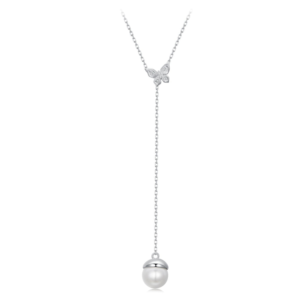 925 Sterling Silver White Gold Plated Necklace with Quality Shell Pearl and CZ for Women