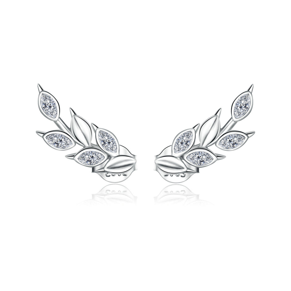 925 Sterling Silver Earrings with CZ in Pavé Setting, 1.4*0.5cm for Women