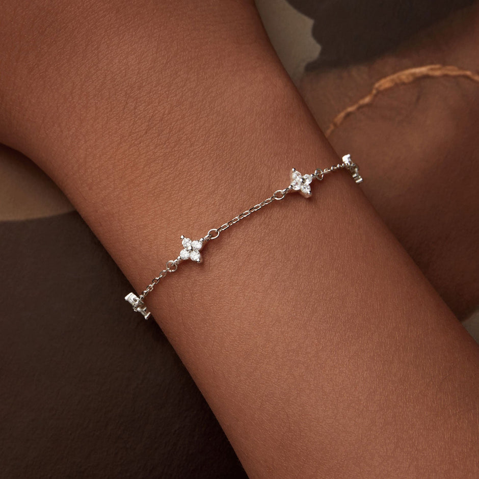 925 Sterling Silver White Gold Plated Adjustable CZ Bracelet for Women