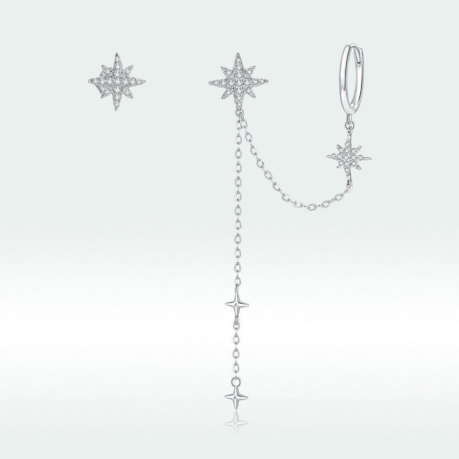 S925 Sterling Silver Earrings with CZ in Pavé Setting, 5.9cm Length, 1cm Size for Women