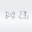 925 Sterling Silver Earrings for Women, 0.5-0.6cm, Bone and Dog Design, Platinum Plated