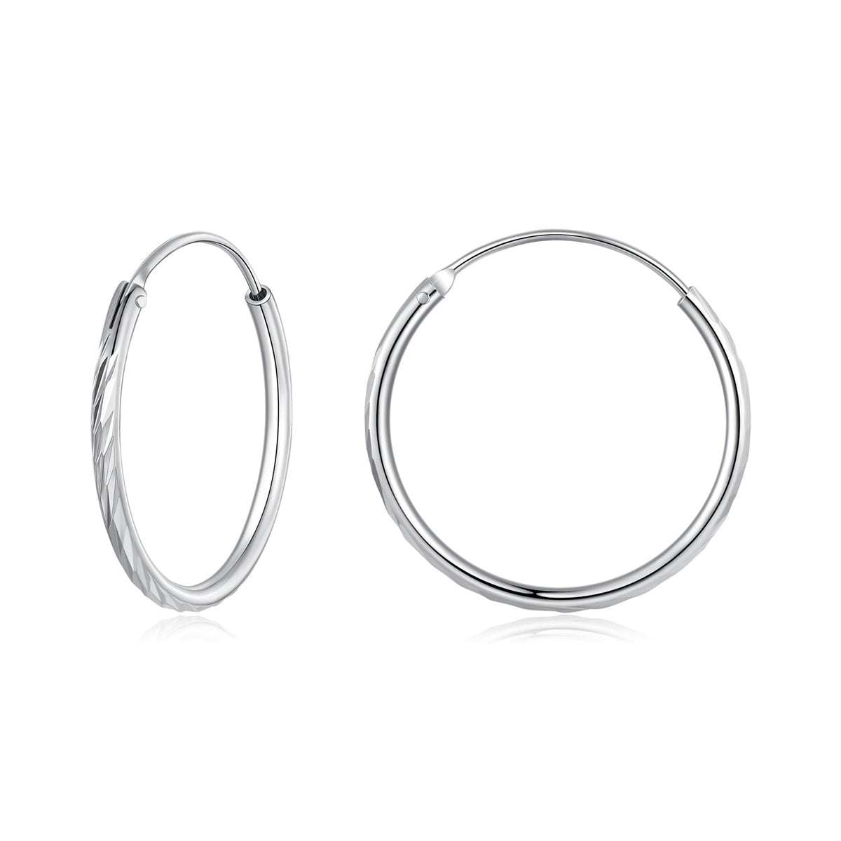 925 Sterling Silver Earrings for Women - White Gold Plated, 2.3x0.2 cm