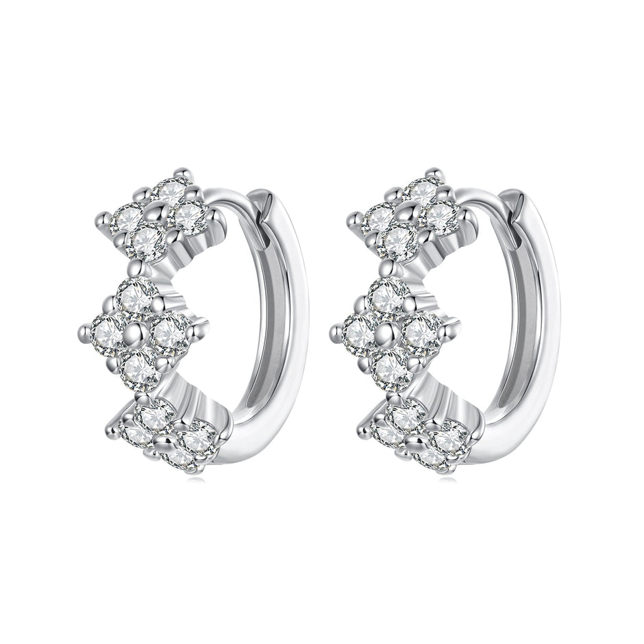 925 Sterling Silver Earrings with Pavé Setting CZ - 1.2*0.65cm, White Gold Plated for Women