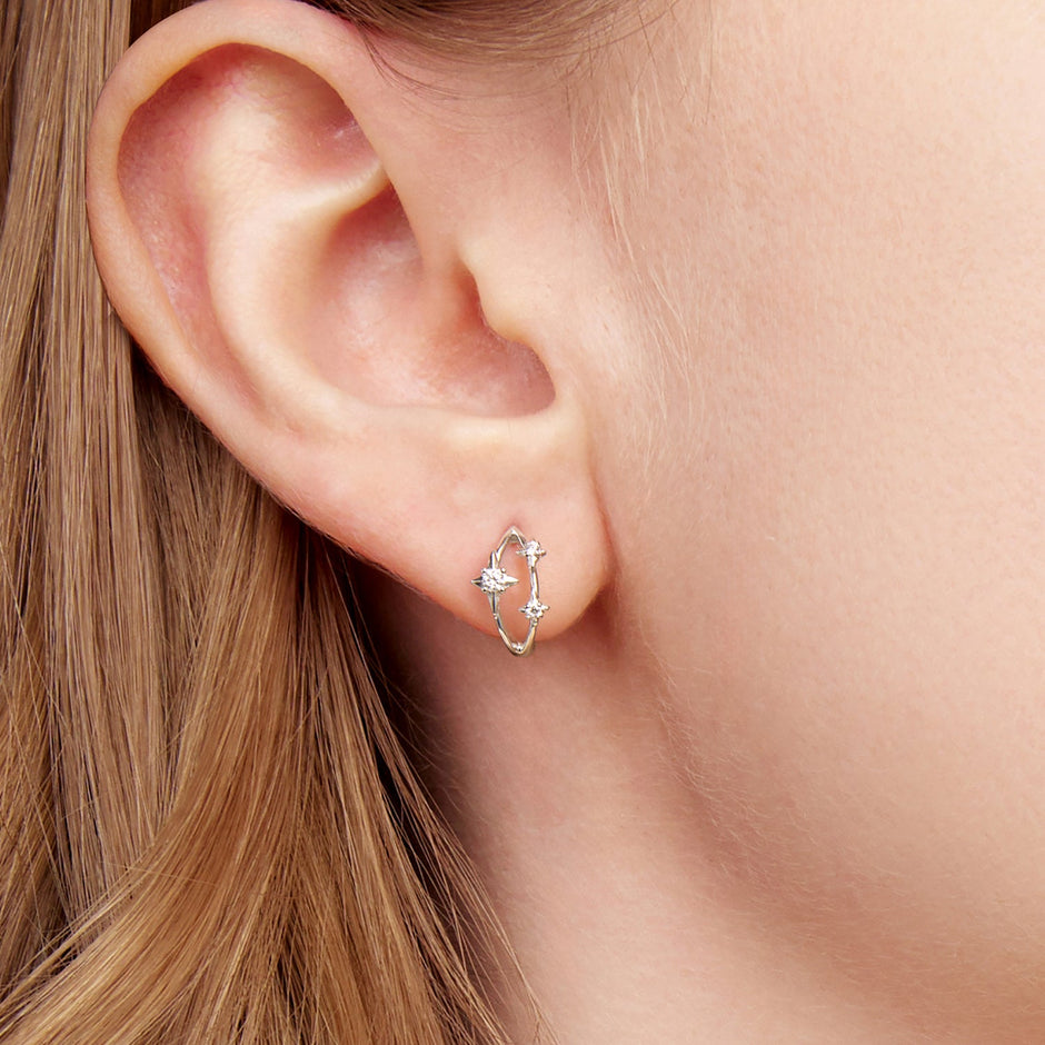 925 Sterling Silver Earrings with Pavé Setting CZ in White Gold for Women