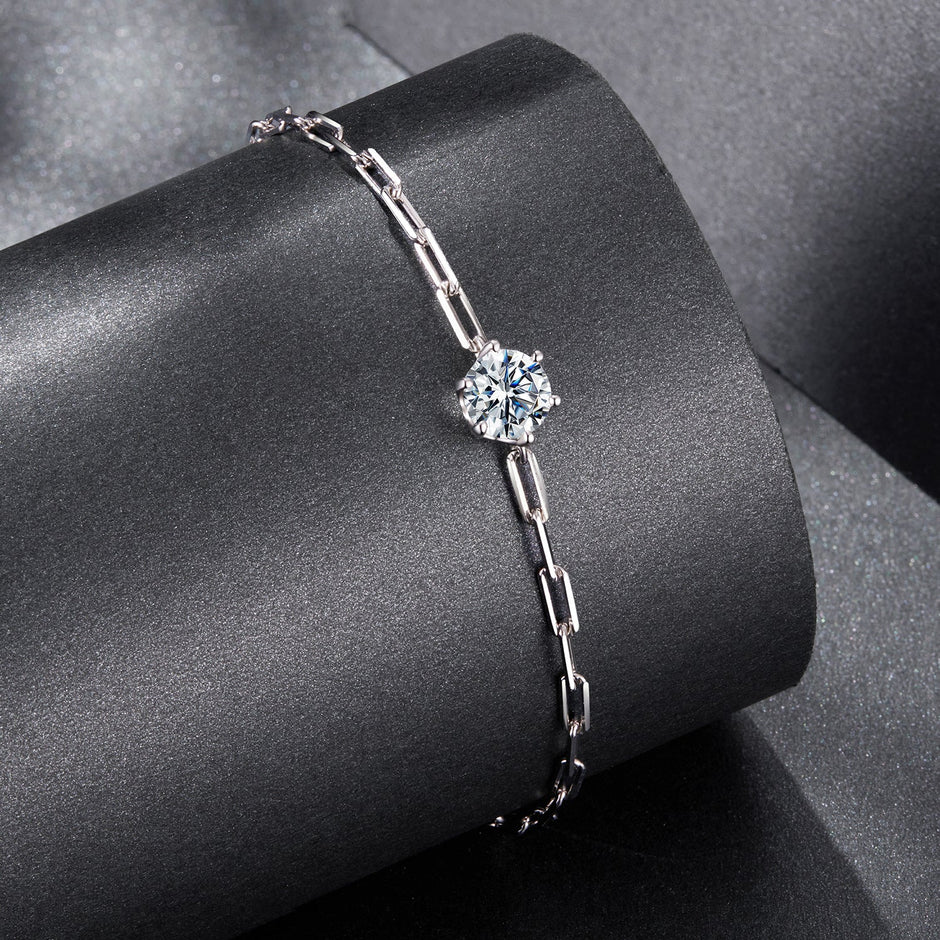 925 Sterling Silver Plated White Gold Moissanite Bracelet 15+6cm for Women