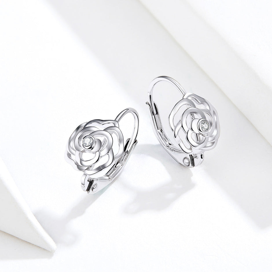 925 Sterling Silver Earrings with Pavé Setting CZ - 1.4x0.9 cm for Women
