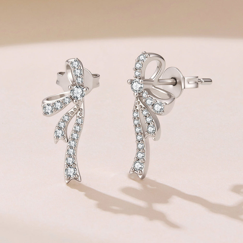 925 Silver White Gold Plated CZ Pavé 1.7 x 0.7 cm Earrings for Women