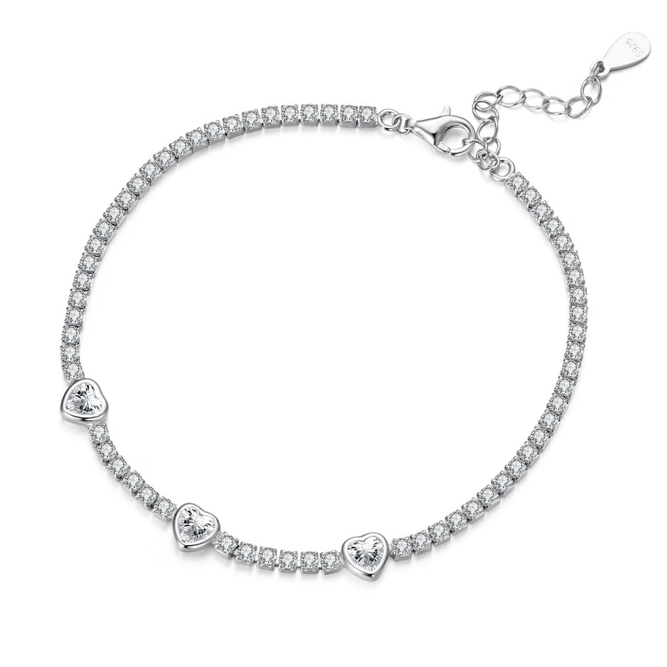 925 Sterling Silver & Pavé Setting CZ Bracelet with White Gold Plating for Women