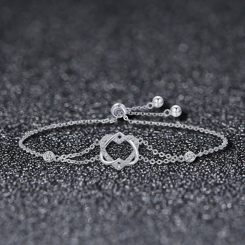 925 Sterling Silver Heart Shaped Bracelet 22CM for Women