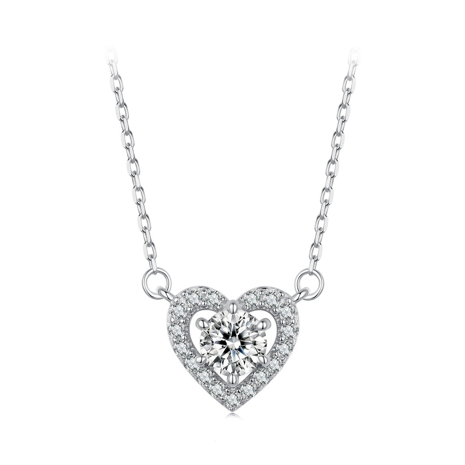 925 Sterling Silver Moissanite 0.5 Carat Necklace with CZ for Women