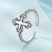 925 Sterling Silver Oxidized Silver 0.18cm Crucifix Adjustable Ring for Women