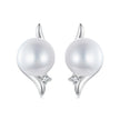 925 Sterling Silver Natural Pearl & CZ Earrings Plated in Platinum