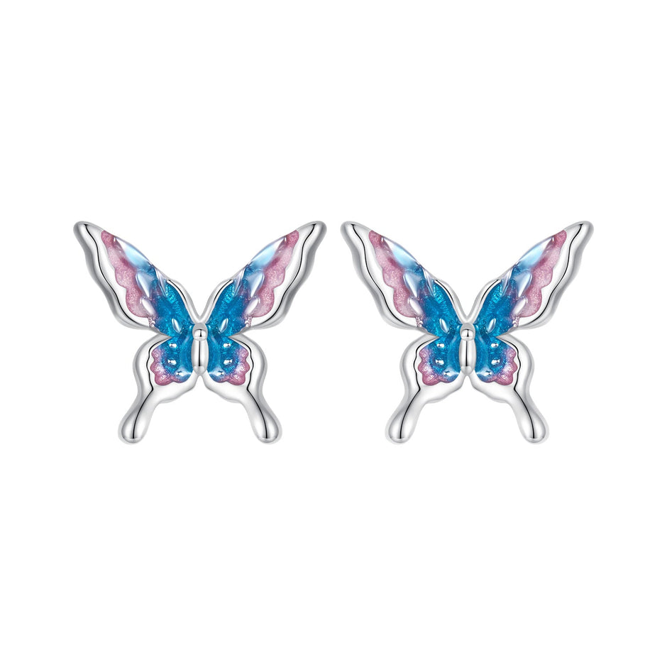 925 Sterling Silver White Gold Plated Enamel Earrings 9x10mm for Women