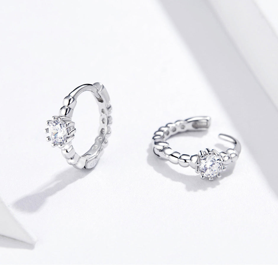925 Sterling Silver Earrings with Pavé Setting CZ - 1cm for Women