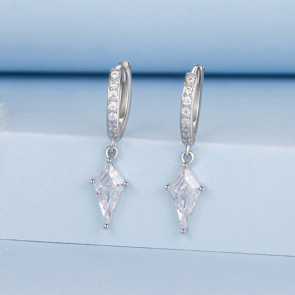 925 Sterling Silver White Gold Plated Earrings with CZ for Women