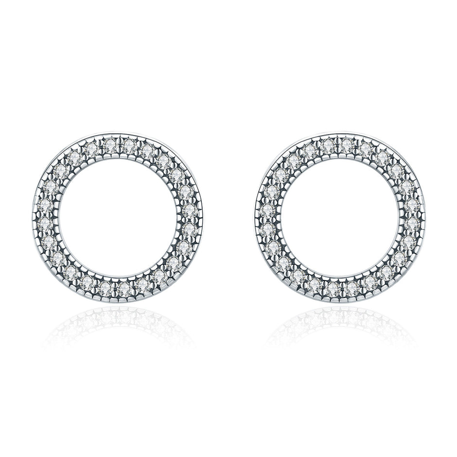 925 Sterling Silver Oxidized Pavé Setting CZ Earrings 1.1cm for Women