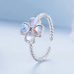 925 Sterling Silver Moonstone Clover Ring for Women