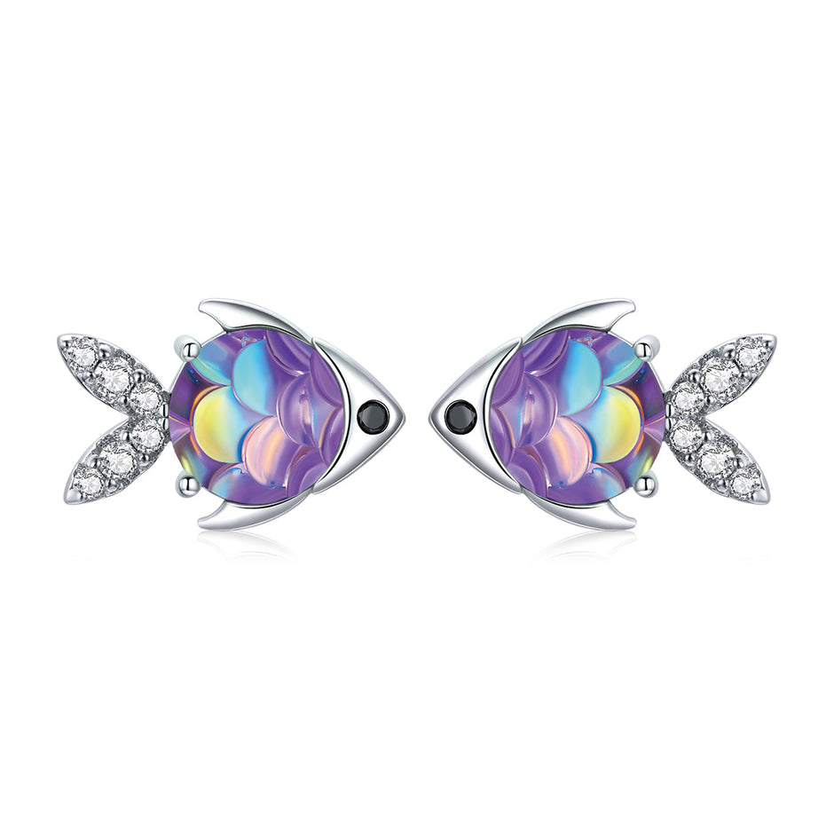 925 Sterling Silver Earrings with CZ and Resin, 0.8*1.2cm