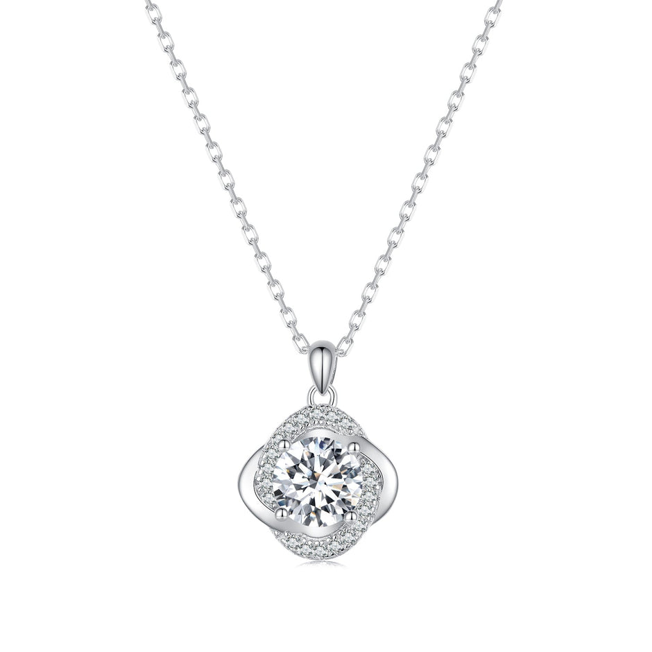 925 Sterling Silver Moissanite Pendant Necklace for Women, 39+5cm, Platinum Plated