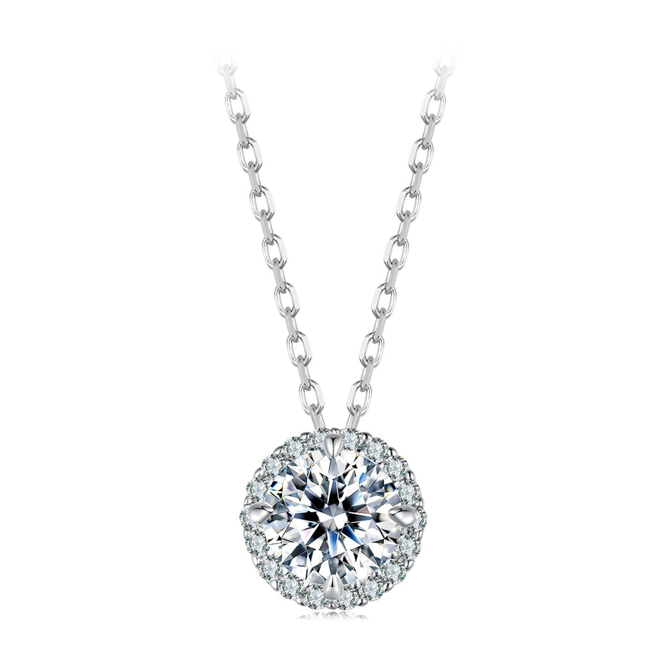 925 Sterling Silver Moissanite Necklace 40+5cm with Pavé Setting for Women