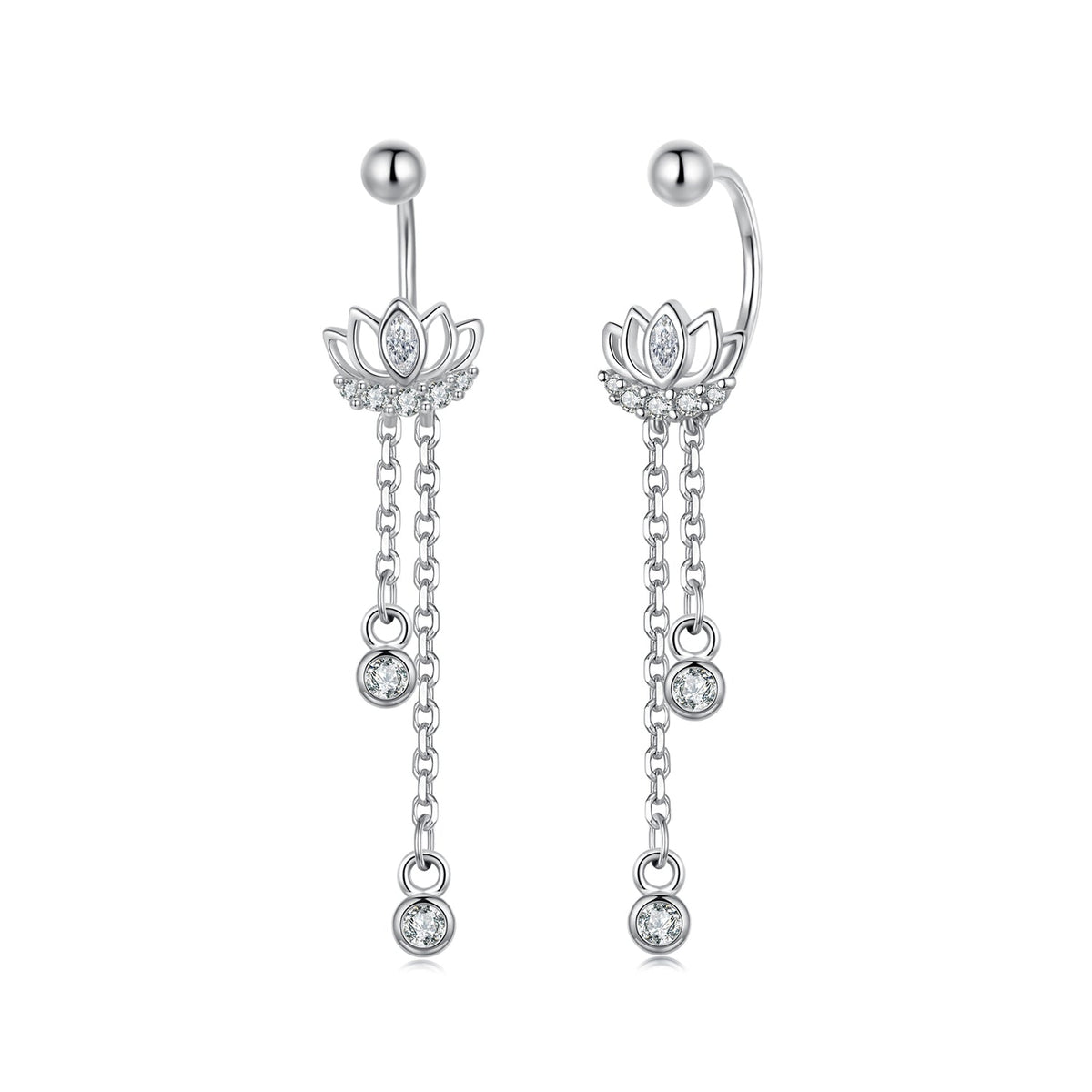 925 Sterling Silver Earrings with Pavé CZ in White Gold Plating - 3.1 x 0.7 cm for Women