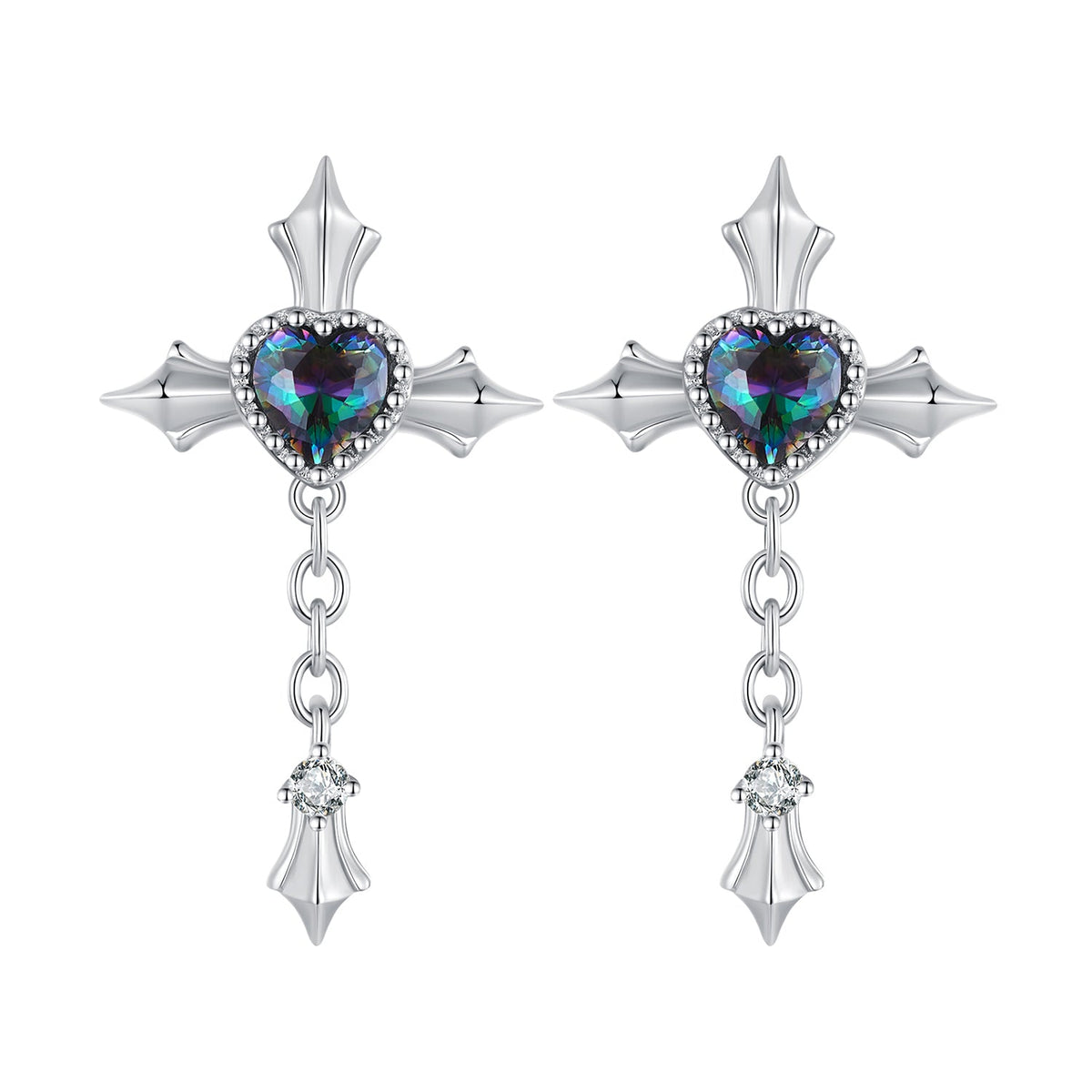 925 Sterling Silver Earrings with CZ and Glass, 24x13mm for Women