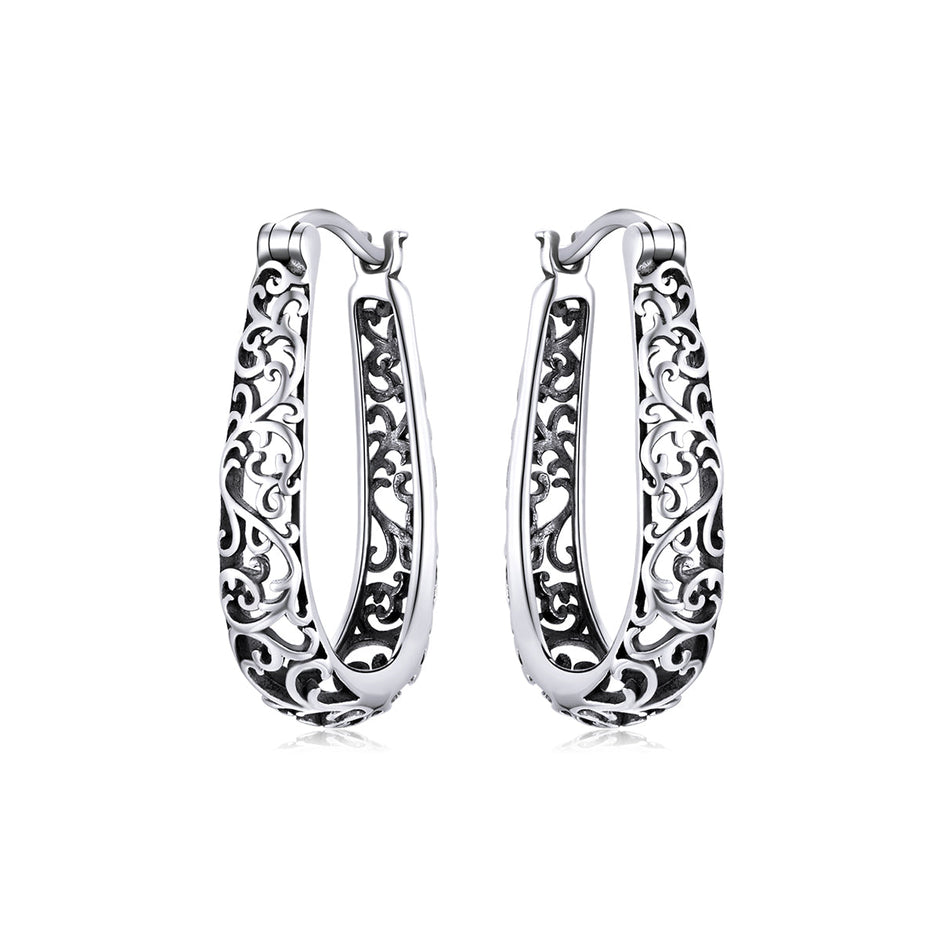 925 Sterling Silver Earrings 2.3*0.4cm Oxidized Silver for Women