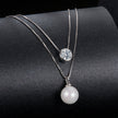 925 Sterling Silver Moissanite & Quality Shell Pearl Necklace for Women - 40+5cm, White Gold Plated