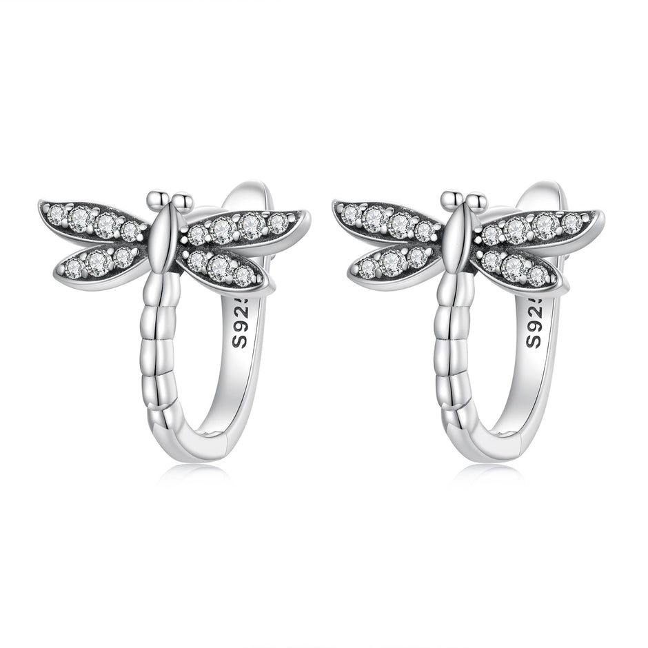 925 Sterling Silver Earrings with Pavé Setting CZ, Oxidized Finish, 1.3cm for Women