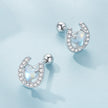 925 Sterling Silver Pavé Setting Moonstone Earrings with CZ and Platinum Plating