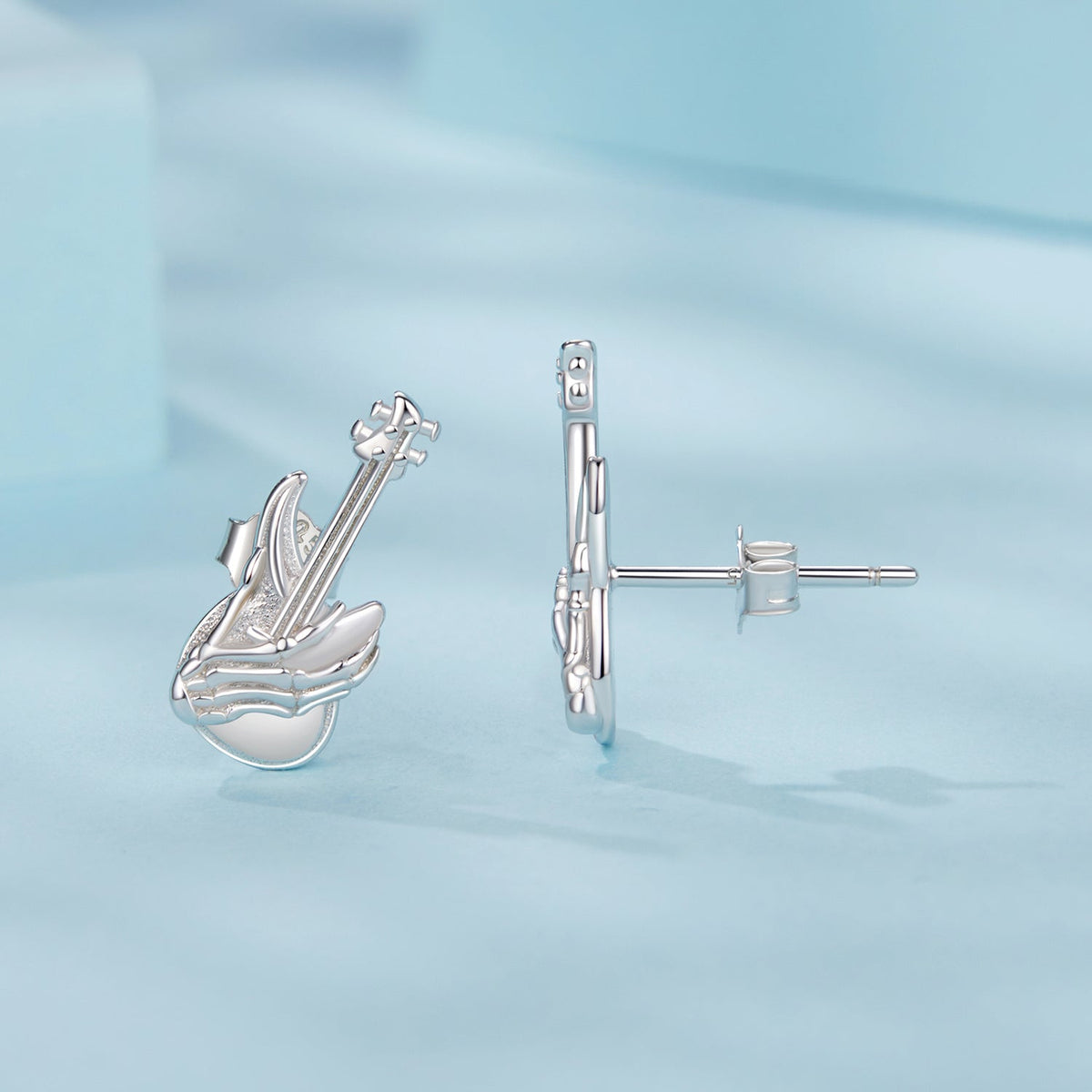 925 Sterling Silver Earrings for Women with White Gold Plating, Size 1.5x0.6cm