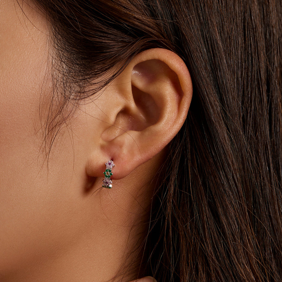 925 Sterling Silver Earrings with CZ in Pavé Setting - 1.3x0.4cm for Women