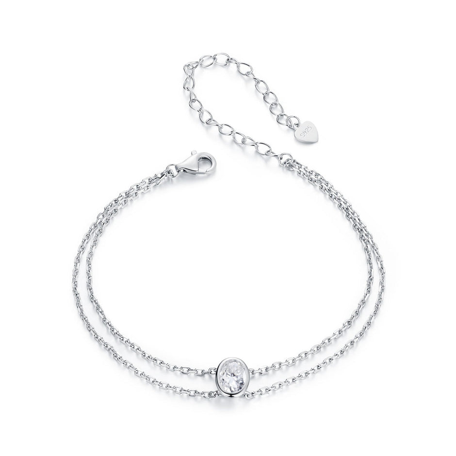 925 Sterling Silver Moissanite 1 Carat Bracelet for Women - White Gold Plated, 150+60mm