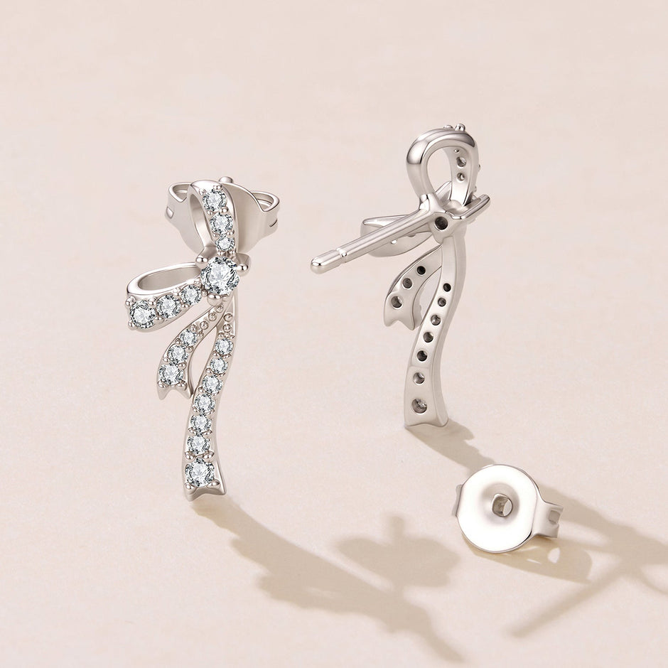 925 Silver White Gold Plated CZ Pavé 1.7 x 0.7 cm Earrings for Women
