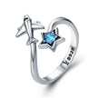 S925 Sterling Silver Star and Airplane Ring Set for Women