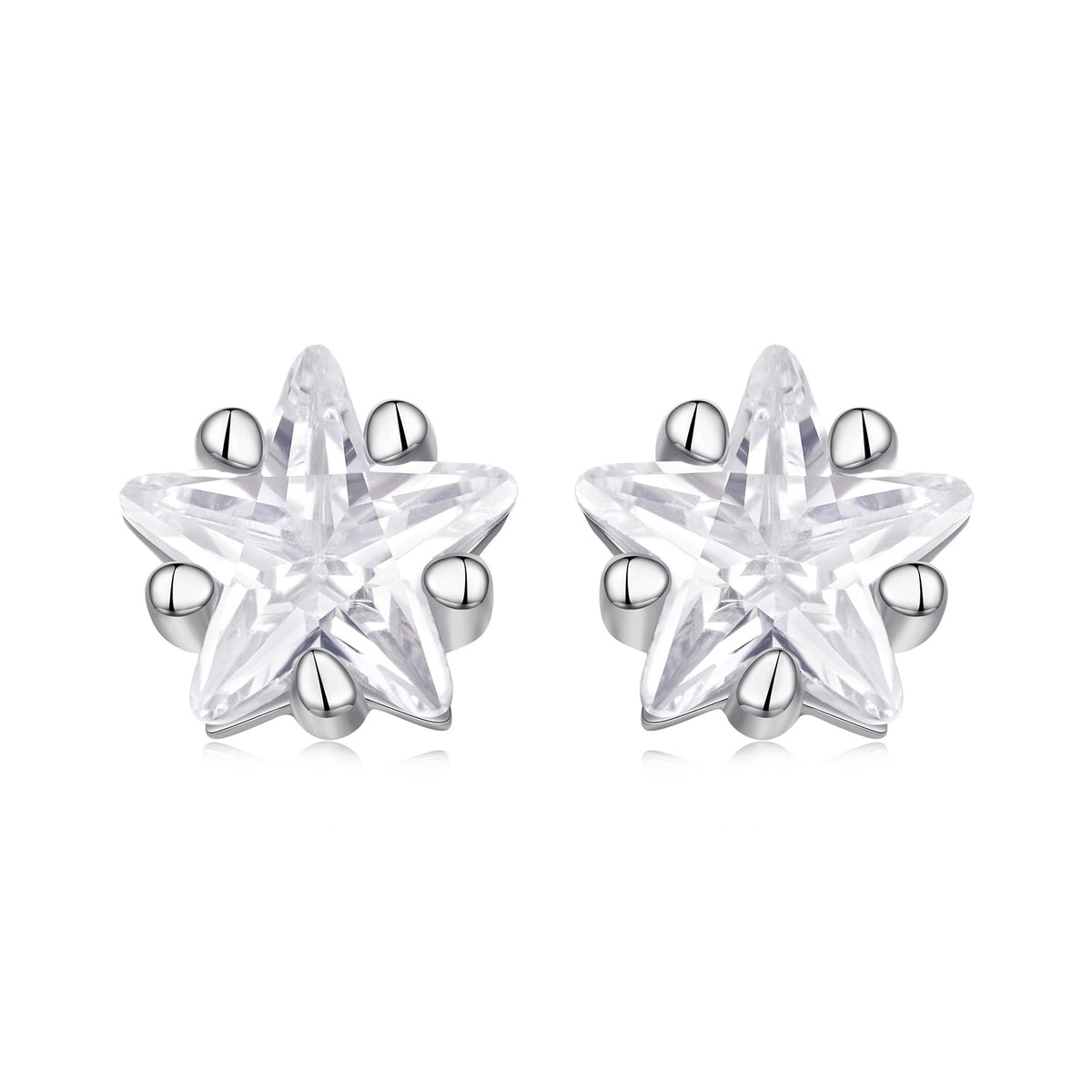 925 Sterling Silver White Gold Plated Earrings 0.5cm with CZ