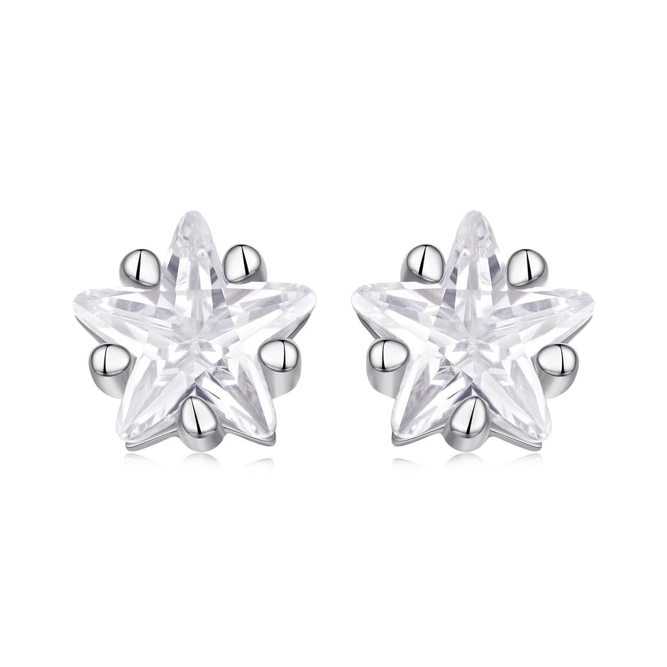 925 Sterling Silver White Gold Plated Earrings 0.5cm with CZ