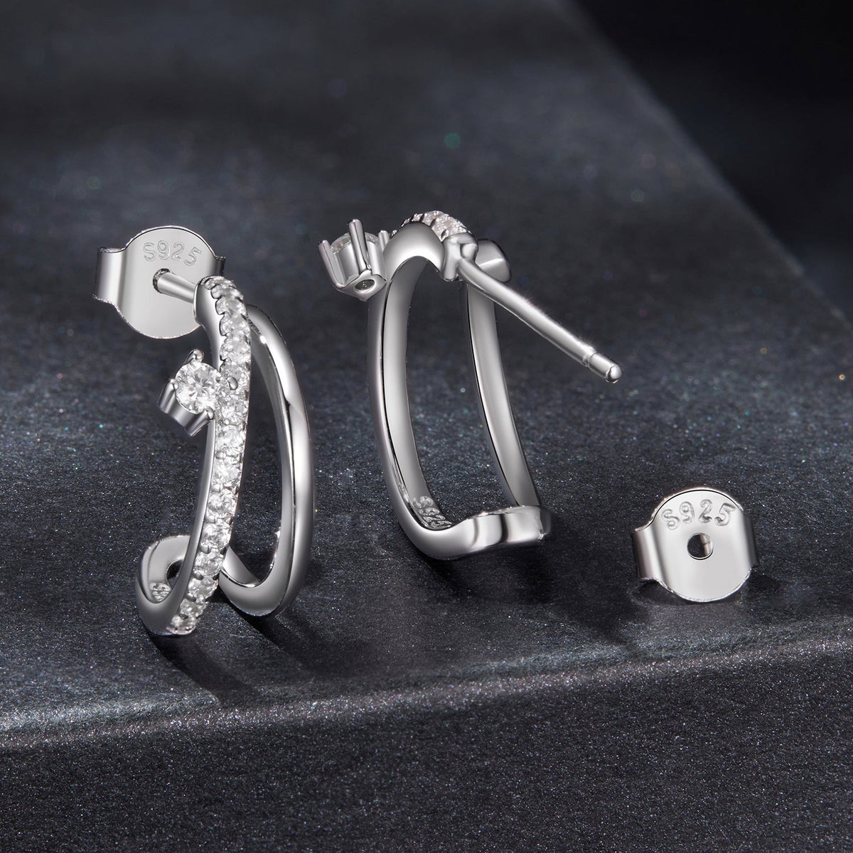 925 Sterling Silver Moissanite Earrings for Women - 1.4x0.5cm, Pavé Setting