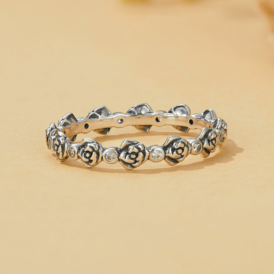925 Sterling Silver Ring with Pavé Setting CZ - Size 6.0 - Oxidized Silver