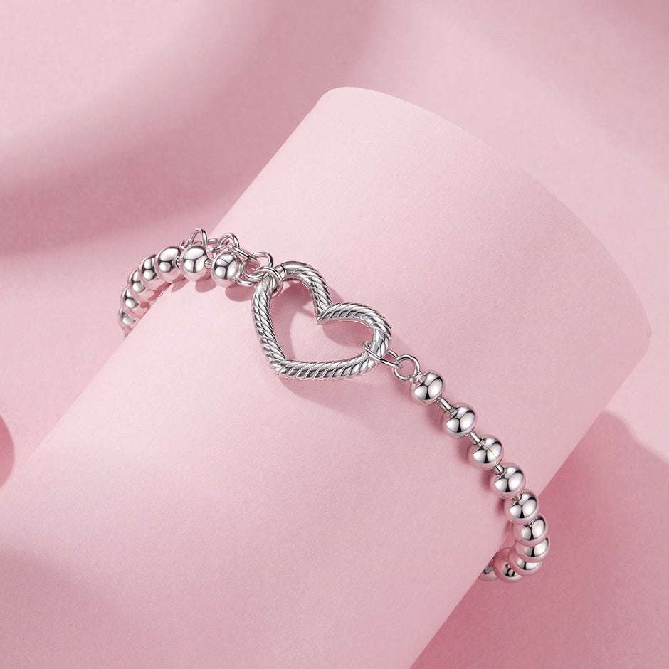 925 Sterling Silver 16+5cm White Gold Plated Heart Bracelet for Women