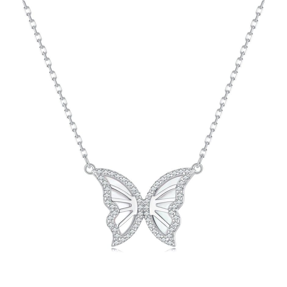 S925 Sterling Silver Plated Nacre & CZ Necklace, 40+5cm for Women