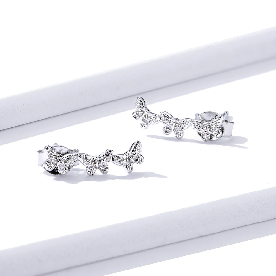 925 Sterling Silver Earrings - 1.4x0.5 cm - Platinum Plated for Women