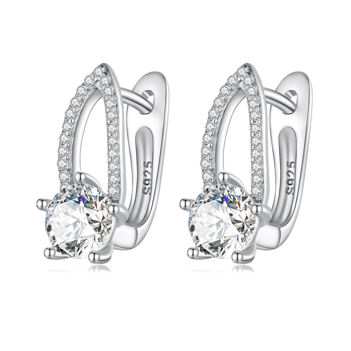 925 Sterling Silver Earrings with CZ Pavé Setting, 1.4*0.62cm for Women