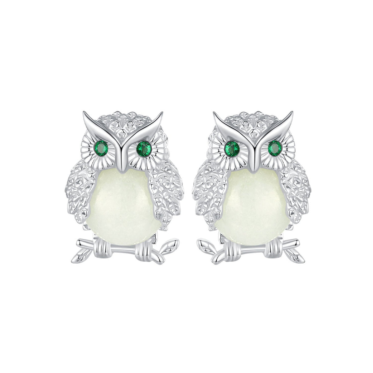 925 Sterling Silver Plated Platinum Luminous Stone Earrings 10*8mm for Women