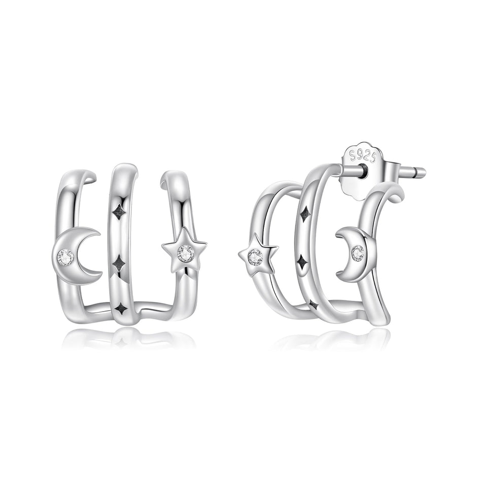 925 Sterling Silver Earrings with Pavé Setting CZ - Oxidized Silver, 1.1cm for Women