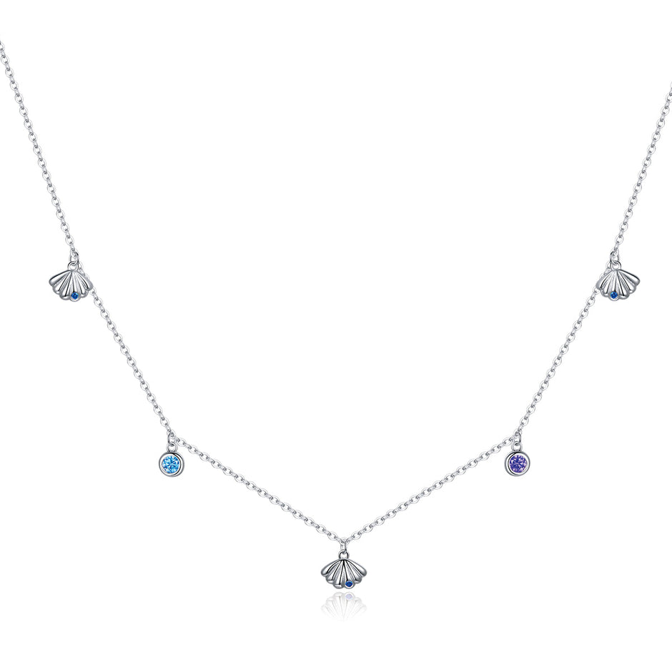 925 Sterling Silver Adjustable Necklace with Scallop Design and Pavé Setting CZ