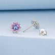 925 Sterling Silver Earrings with Pavé CZ and Enamel Process, 0.8cm, White Gold Plated for Women